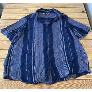 Cubavera Button Up Linen Shirt Size 2XLT Tall Men’s Navy Short Sleeve